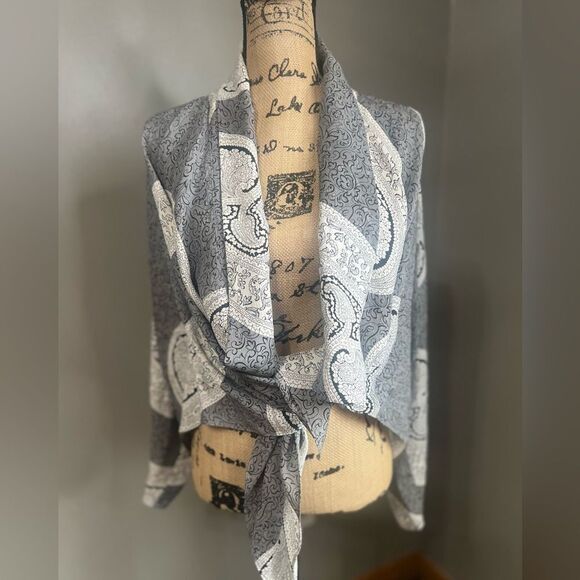 Citron Santa Monica silk open blouse size 1X paisley floral draped artsy artist - Picture 9 of 10